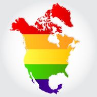 Rainbow flag in contour of North America