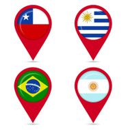 Map pin icons of national flags South American countries