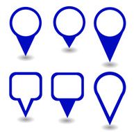 Set of blue pointers and markers different shapes vector