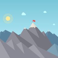 Flag On The Mountain Peak Goal Achievement Vector