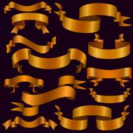 Retro set of golden silk banners on the dark background