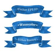 Watercolor set of blue ribbon banners