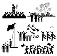 People Celebrating National Day Independence Patriotic Holiday Pictogram