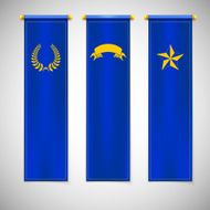 Vertical blue flags with emblems