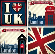 UK &amp; LONDON Set of four illustrations