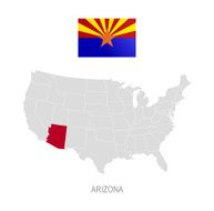 Flag of Arizona and location on U S map