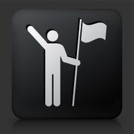 Black Square Button with Stick Figure Holding Flag