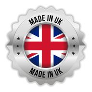 Round made in uk badge with chrome border