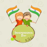 Cute little kids holding Indian national flags on Independence Day