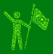 Person with Flag On Green Nature Conservation Icon Pattern
