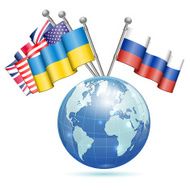 Flags of Ukraine USA UK and Russia