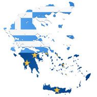 Greece and EU flag map blue on white background