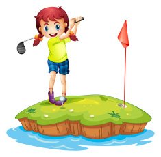 An island with a girl playing golf N2
