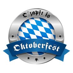 Round oktoberfest button with ribbon and text