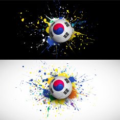 South Korea flag with soccer ball dash on colorful background