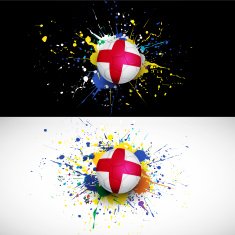 England flag with soccer ball dash on colorful background