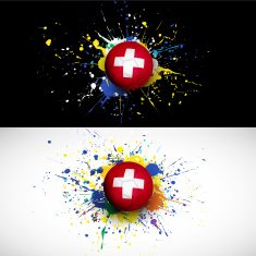 Switzerland flag with soccer ball dash on colorful background