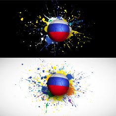 Russia flag with soccer ball dash on colorful background