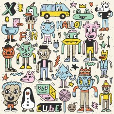 Wacky crazy colorful doodles set 6 Vector illustration Hand drawn N2