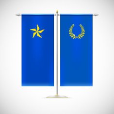 Two flags on a stand N2