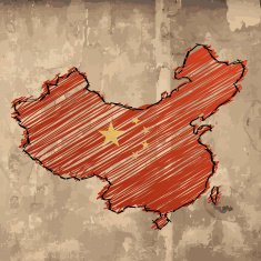 China scribbled flag map on wooden background