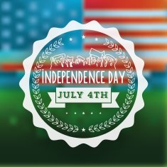 independence day icon on blurred us flag