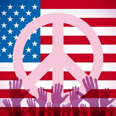 Illustration long USA flag icon with peace sign N4
