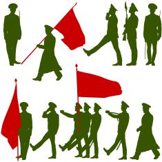 Silhouette military people with flags