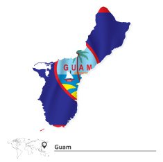 Map of Guam with flag