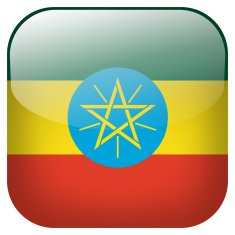 Ethiopia national flag square button isolated on white background