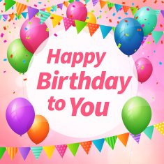 happy birthday greeting card with balloons and flags N2
