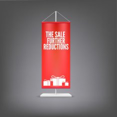The sale further reductions Vertical red flag at the pillar