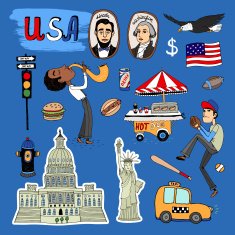 Vector hand-drawn USA Landmarks set