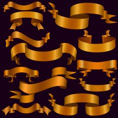 Retro set of golden silk banners on the dark background