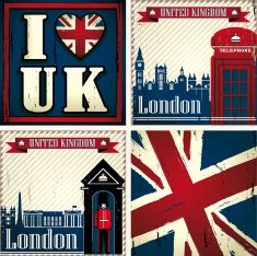 UK & LONDON Set of four illustrations