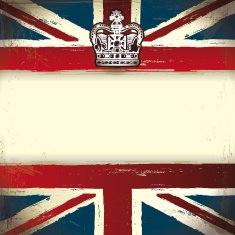 Square grunge background Union Jack with a Royal crown