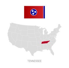 Flag of Tennessee and location on U S map