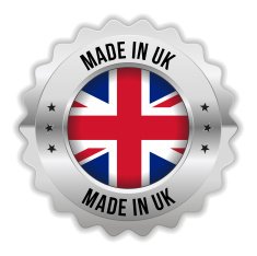 Round made in uk badge with chrome border