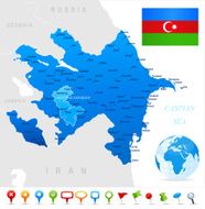 Map of Azerbaijan - states cities flag and icons