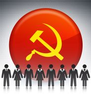CCCP Flag Button with Business Concept Stick Figures