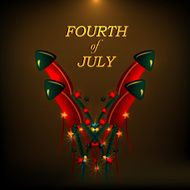 Stylish fire rockets with golden text Fourth of July