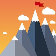 Vector flat flag on mountain Success illustration