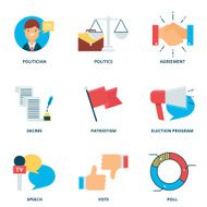 Politics vector icons set flat style