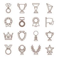 Awards and trophy sport or business line icons set N2