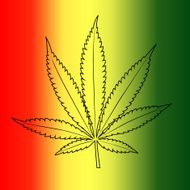 Vector cannabis leaf on rastafarian flag background