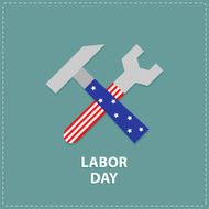 Labor day Wrench key and hammer icon star stip Flat