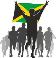 Athlete with the Jamaica flag at finish
