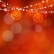 Halloween or Dia de los muertos card with pumpkin lights