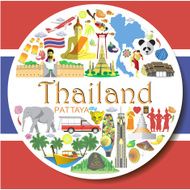 Thailand round background Thai flat vector icons and symbols