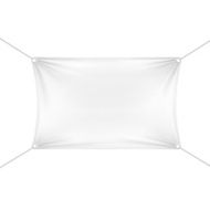 White Blank Empty Horizontal Rectangular Banner with Corners Ropes N2